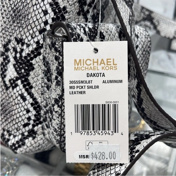 Michael Kors Snake Print Shoulder Bag - Black and White - Picture 2 of 16